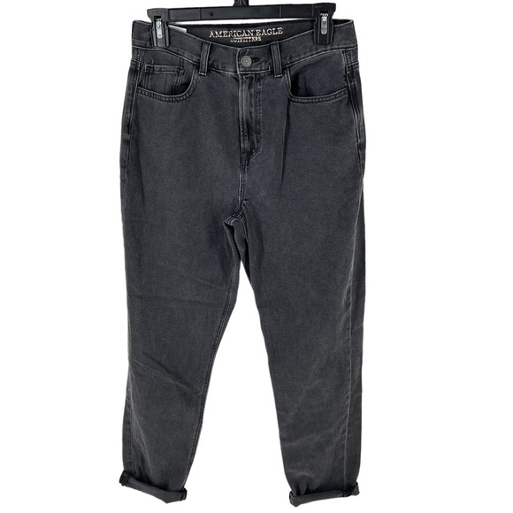 American Eagle Black High Rise Mom Jeans Loose Straight Leg - Picture 1 of 5